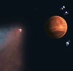 Comet Siding Spring flies past Mars (NASA illus.)