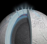 Enceladus cutaway image with geysers (NASA)