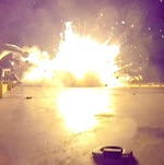 Falcon 9 stage exploding after landing attempt on ship, Jan 2015 (Elon Musk/Twitter)